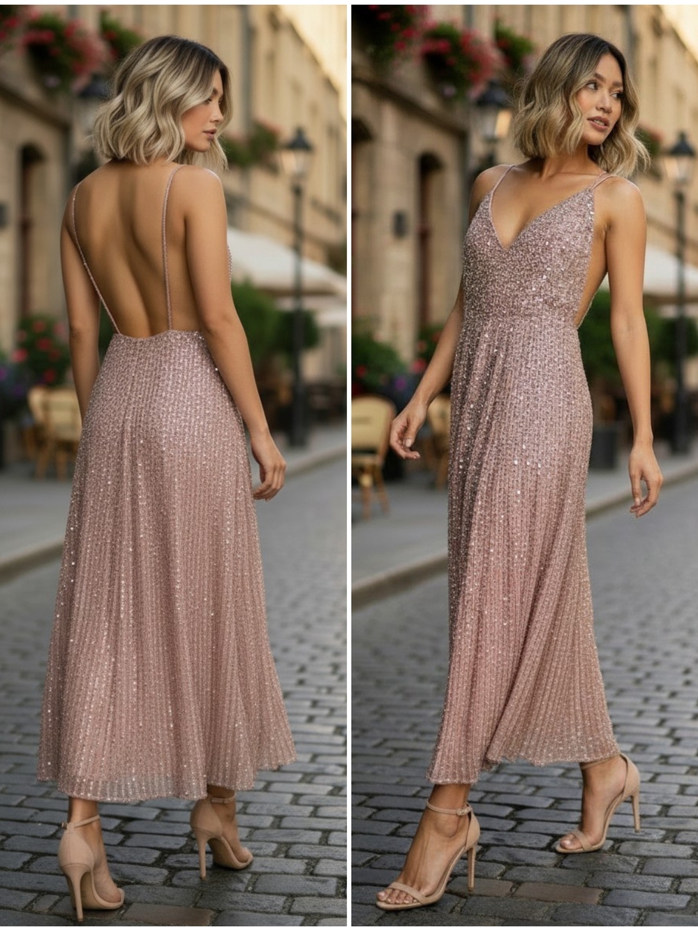 Asos Edition Sequin Embelished Cami Backless Dress Rose